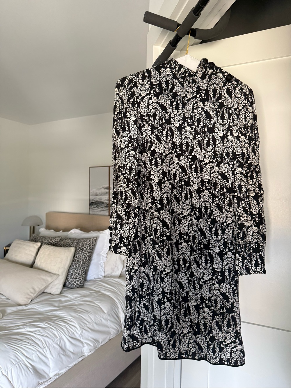 Dolce & Gabbana Black and White Floral Long-Sleeve Dress